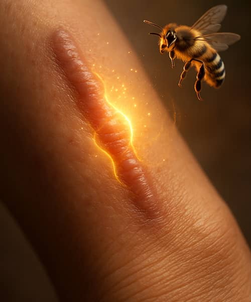 Una abeja curando una cicatriz queloide con su veneno